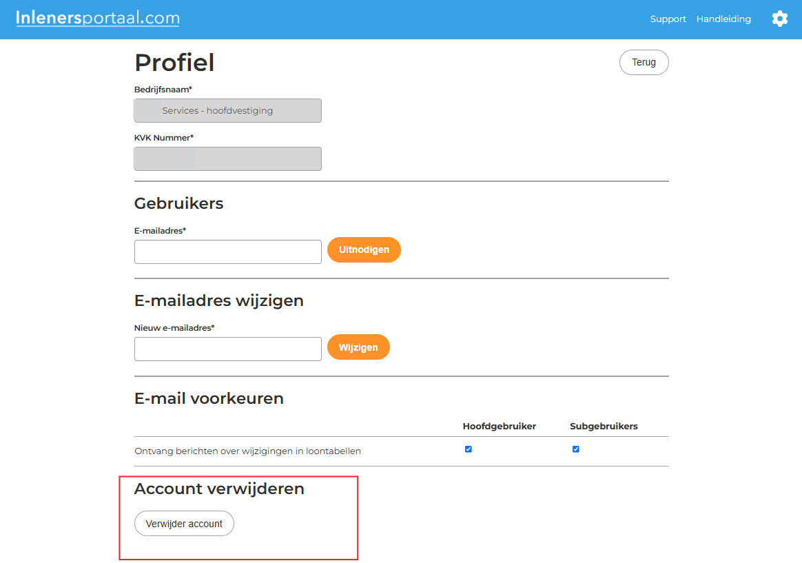 Bedrijfsaccount verwijderen