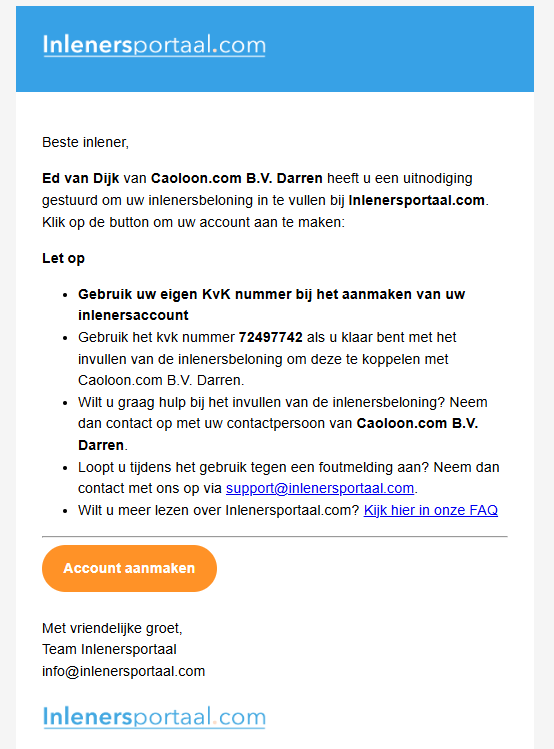 Uitnodigingsmail account