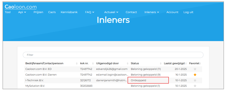 Inlener is ontkoppeld